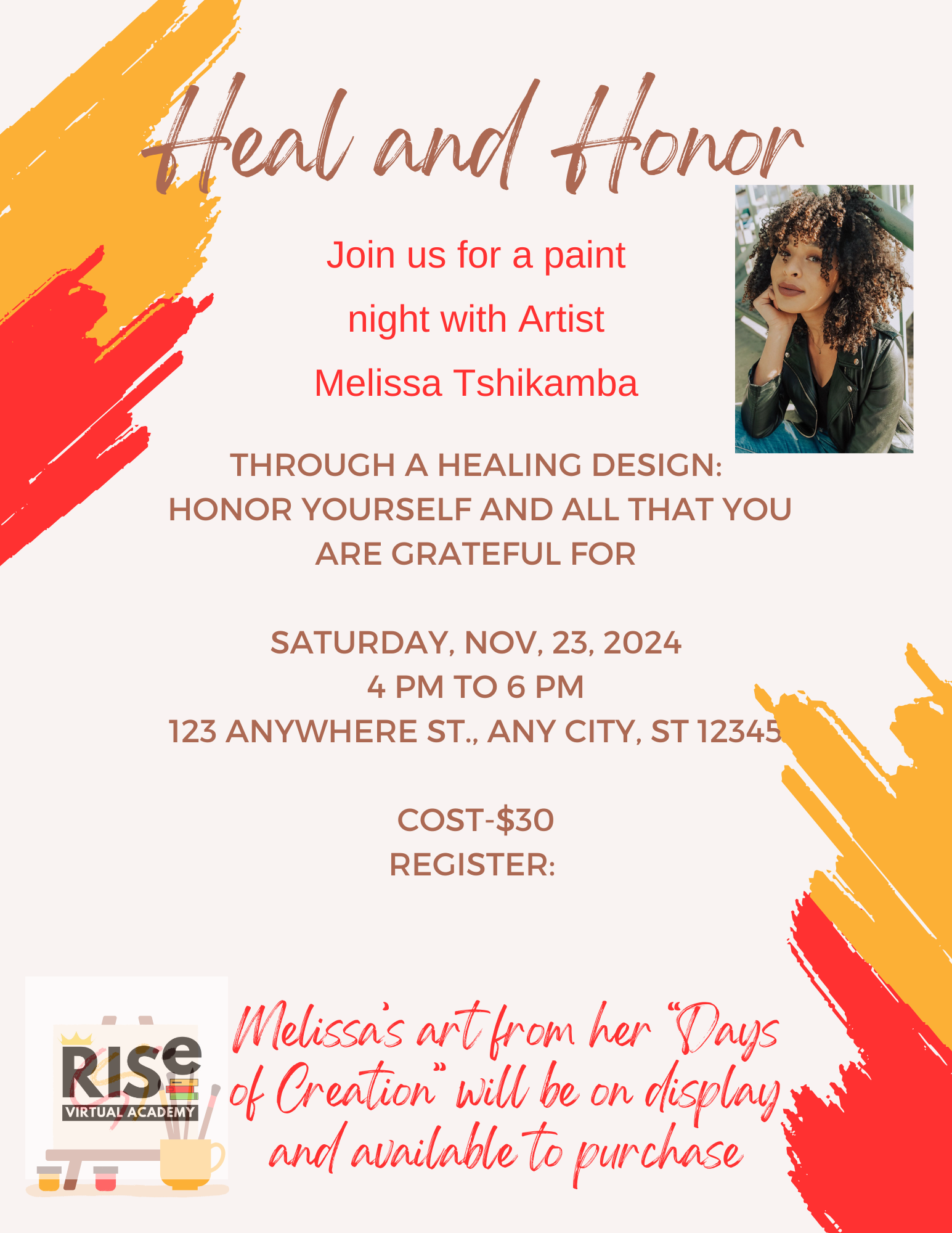 Heal and Honor Paint Night, Nov 23rd 2024 4-6:30 PM